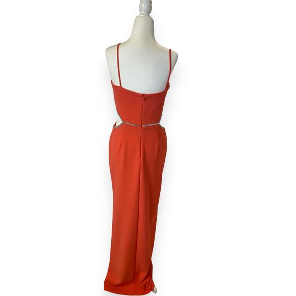 Xscape Evenings Side Cutout Scuba Crepe Long Gown Coral Pink - Picture 3 of 9